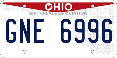 OH license plate GNE6996