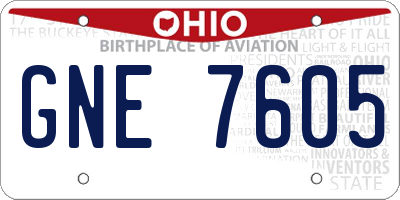 OH license plate GNE7605
