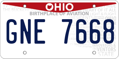 OH license plate GNE7668