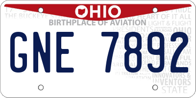 OH license plate GNE7892
