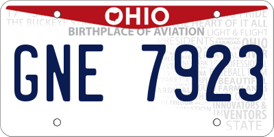 OH license plate GNE7923