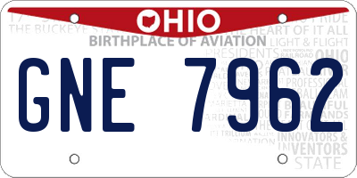 OH license plate GNE7962