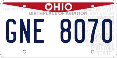 OH license plate GNE8070