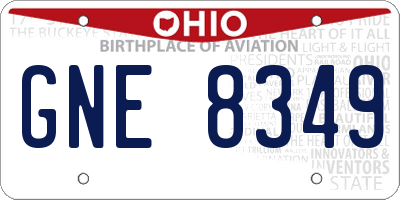 OH license plate GNE8349