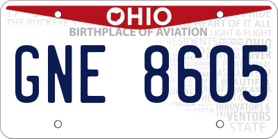 OH license plate GNE8605