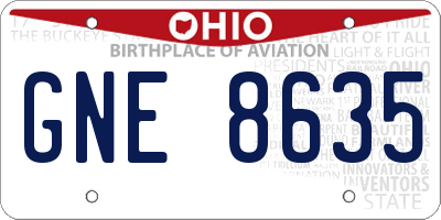 OH license plate GNE8635