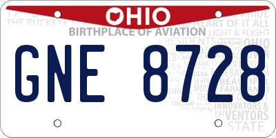 OH license plate GNE8728