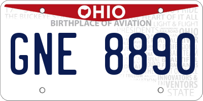 OH license plate GNE8890