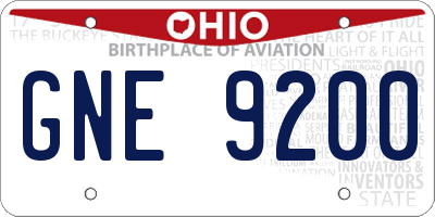 OH license plate GNE9200