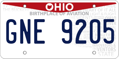 OH license plate GNE9205