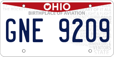 OH license plate GNE9209