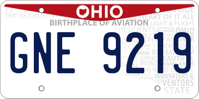 OH license plate GNE9219