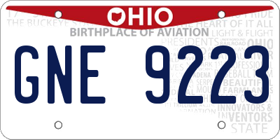 OH license plate GNE9223