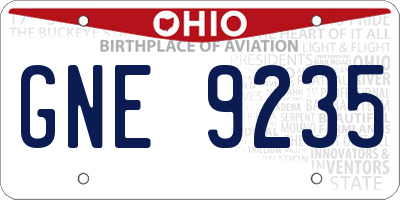 OH license plate GNE9235