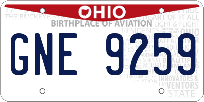OH license plate GNE9259