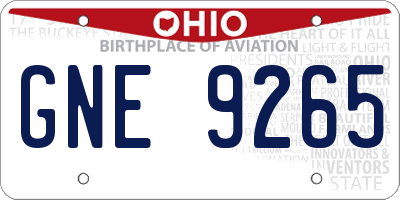 OH license plate GNE9265