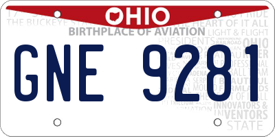 OH license plate GNE9281