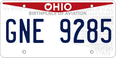 OH license plate GNE9285