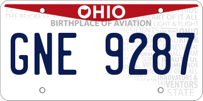 OH license plate GNE9287
