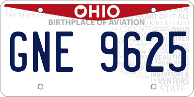 OH license plate GNE9625