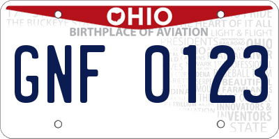 OH license plate GNF0123