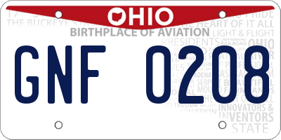 OH license plate GNF0208