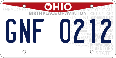 OH license plate GNF0212