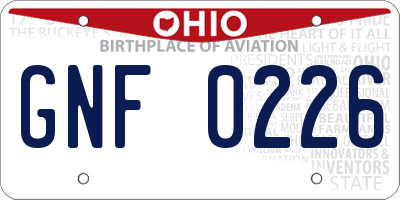 OH license plate GNF0226