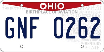 OH license plate GNF0262