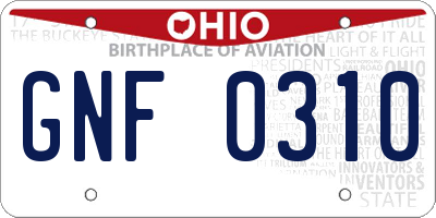 OH license plate GNF0310