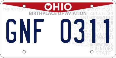 OH license plate GNF0311