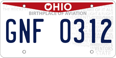 OH license plate GNF0312