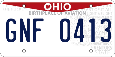 OH license plate GNF0413