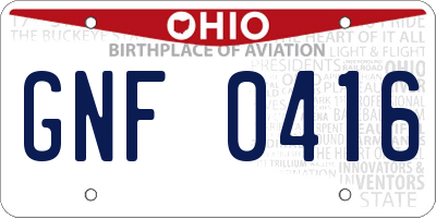 OH license plate GNF0416