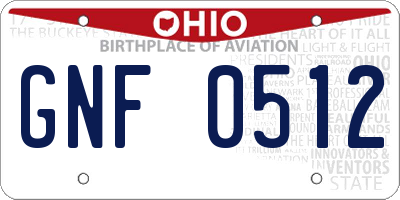 OH license plate GNF0512