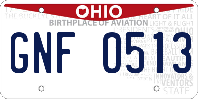 OH license plate GNF0513