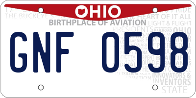 OH license plate GNF0598