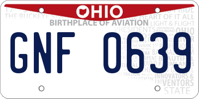 OH license plate GNF0639