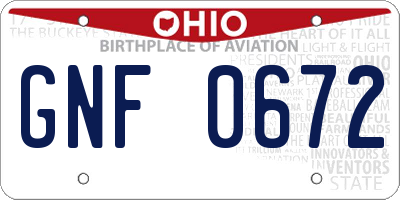 OH license plate GNF0672