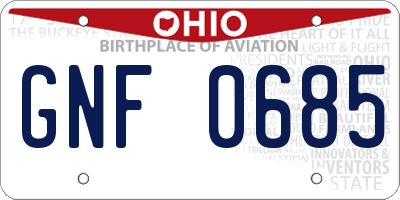 OH license plate GNF0685