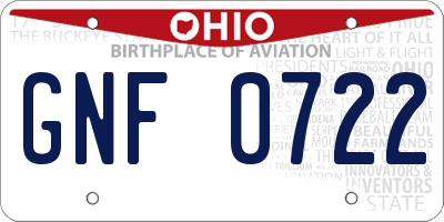 OH license plate GNF0722