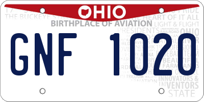 OH license plate GNF1020