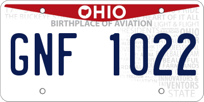 OH license plate GNF1022