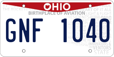 OH license plate GNF1040