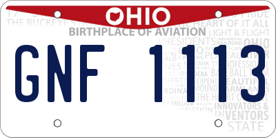 OH license plate GNF1113