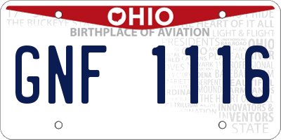 OH license plate GNF1116