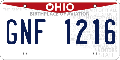 OH license plate GNF1216