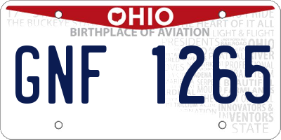 OH license plate GNF1265