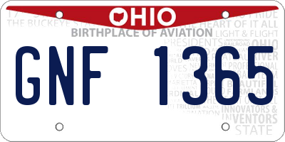 OH license plate GNF1365