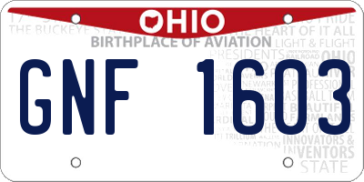 OH license plate GNF1603
